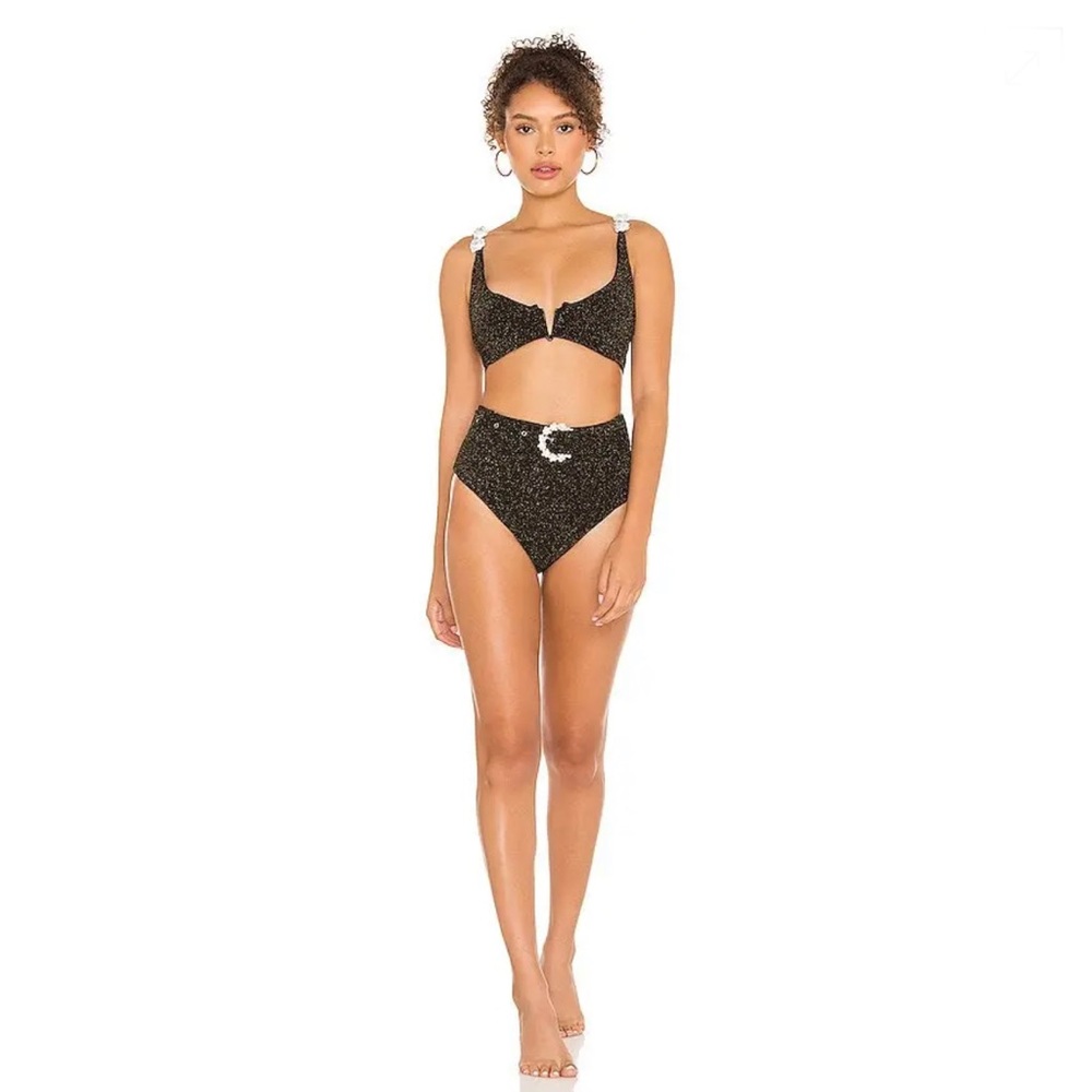 Maiyo Hana Bikini Set in Black Lurex Size L from REVOLVE